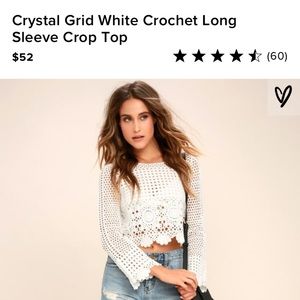 Lulu’s White Crochet Long Sleeve Crop Top Small